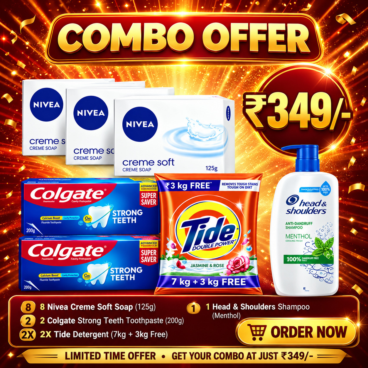 Mega Personal Care Combo – Tide 8KG, Head & Shoulders Shampoo 2L, Nivea Soaps & Colgate Pack