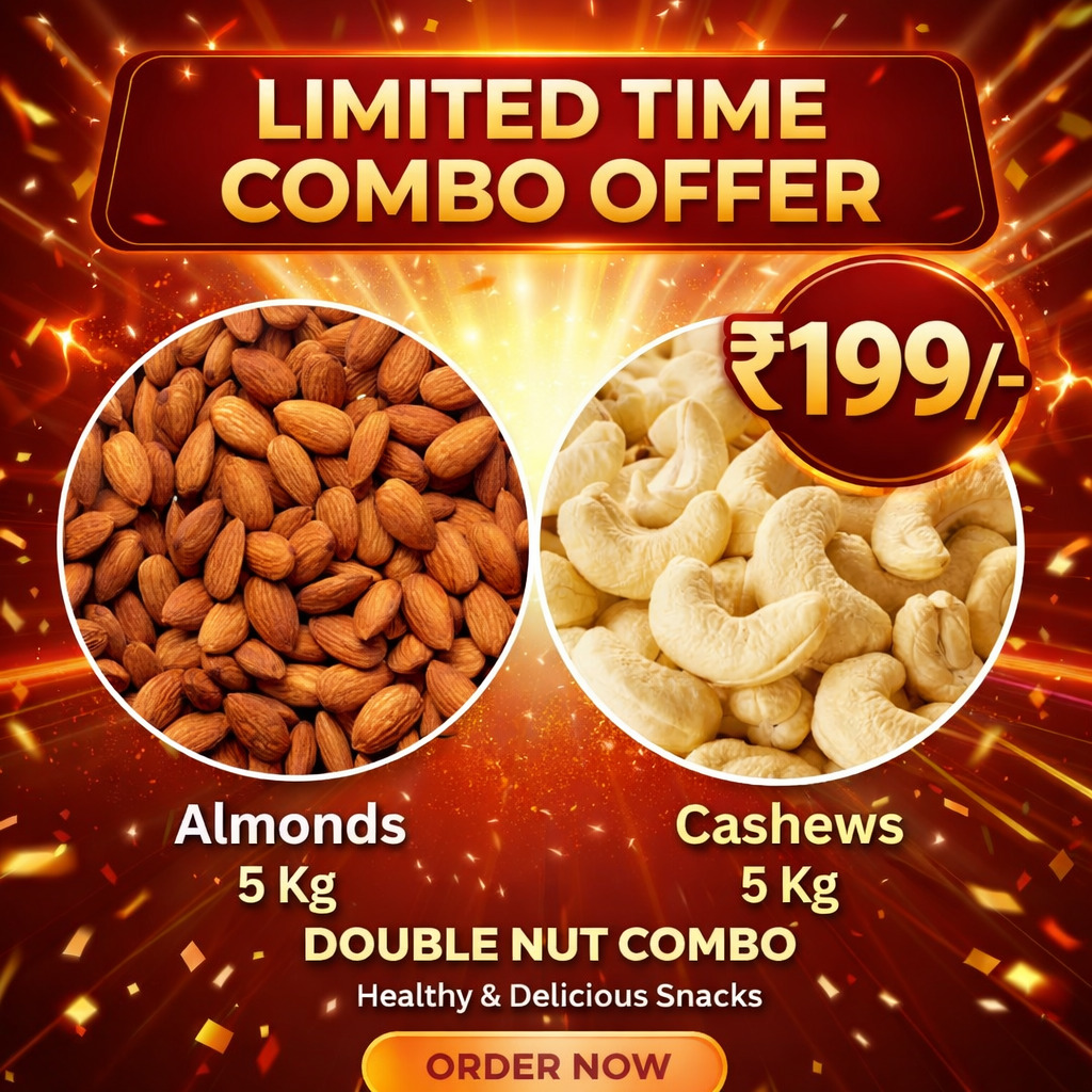 Double Nut Combo – 5KG Almonds + 5KG Cashews (Total 10KG Pack)