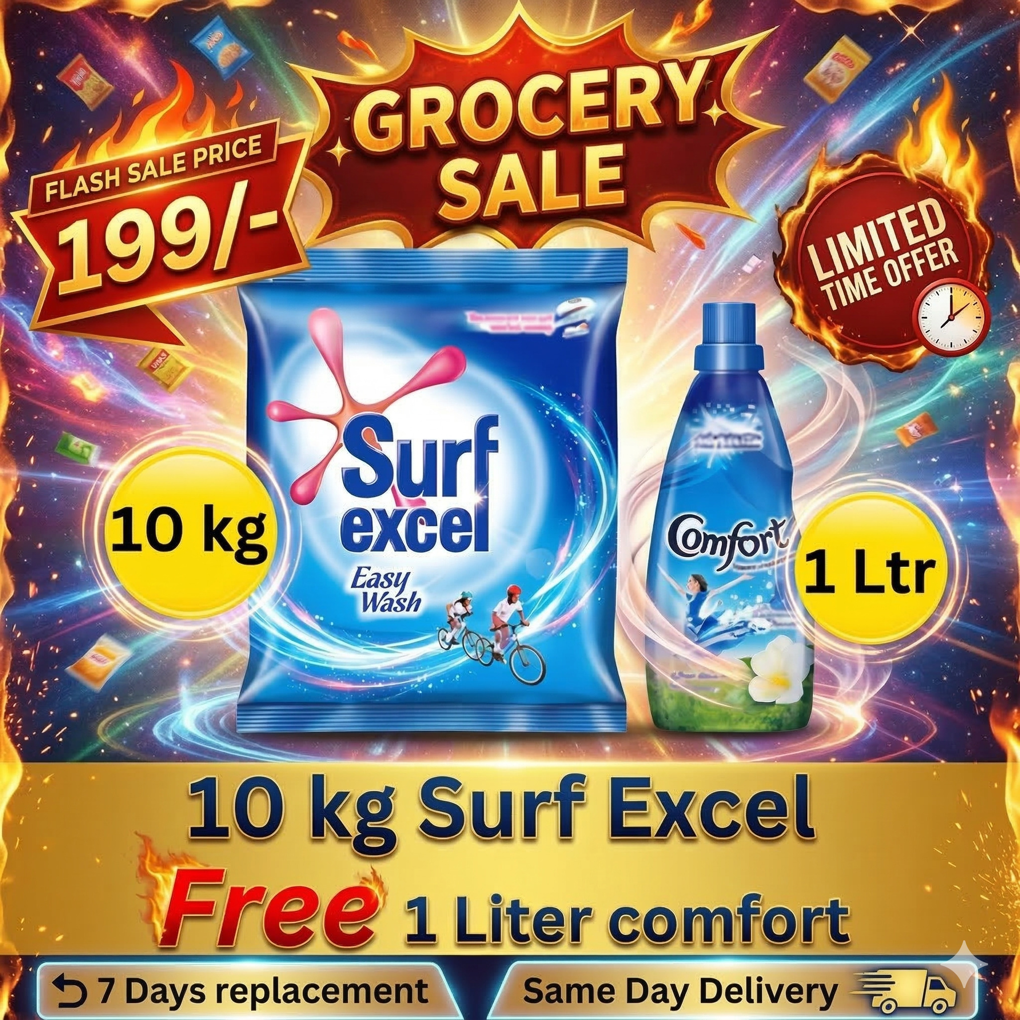 Surf Excel Easy Wash 10KG Pack + FREE Comfort Fabric Conditioner 1L